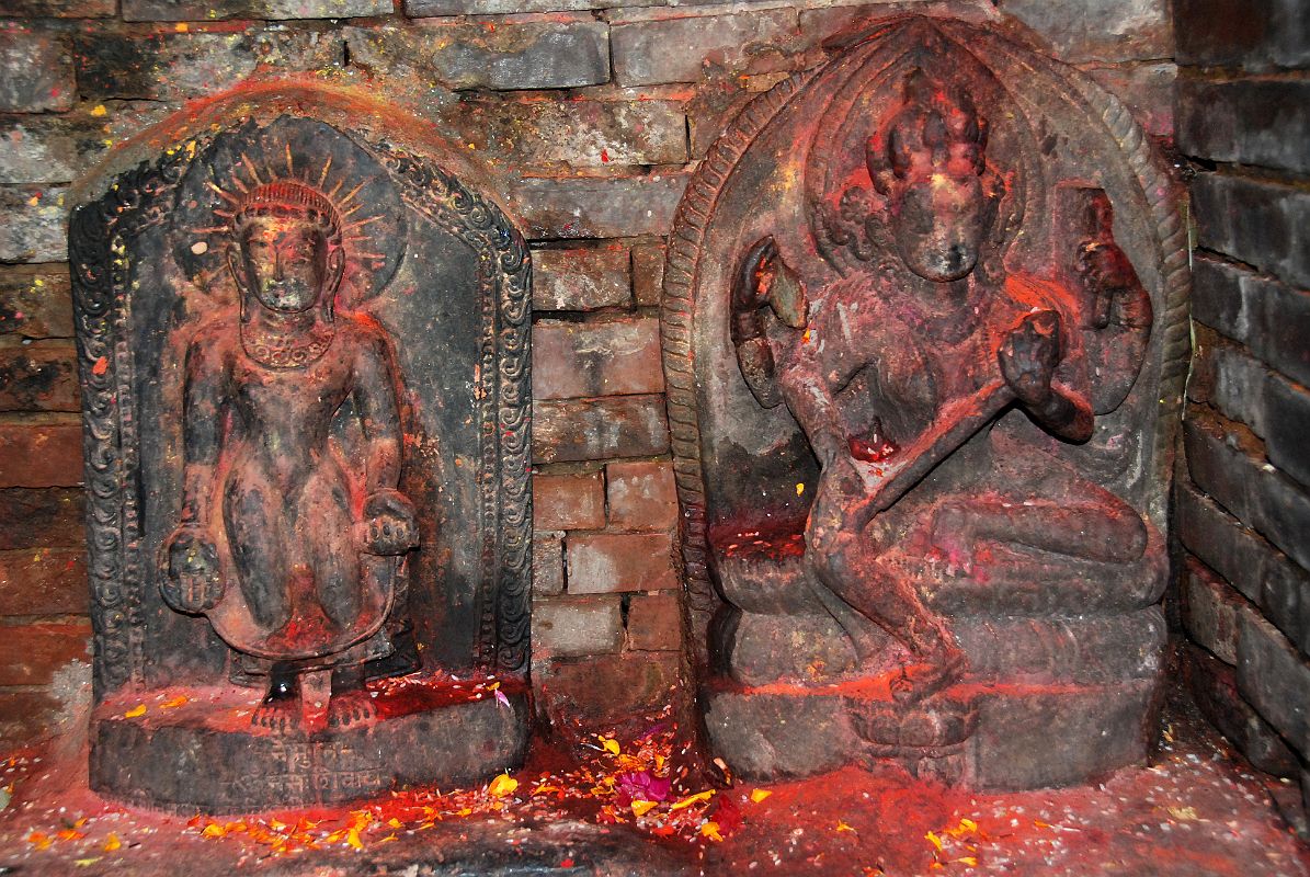 14 Kathmandu Valley Sankhu Two Statues Including Saraswati In Small Shrine Between The Vajrayogini And 2-Roofed Temples 